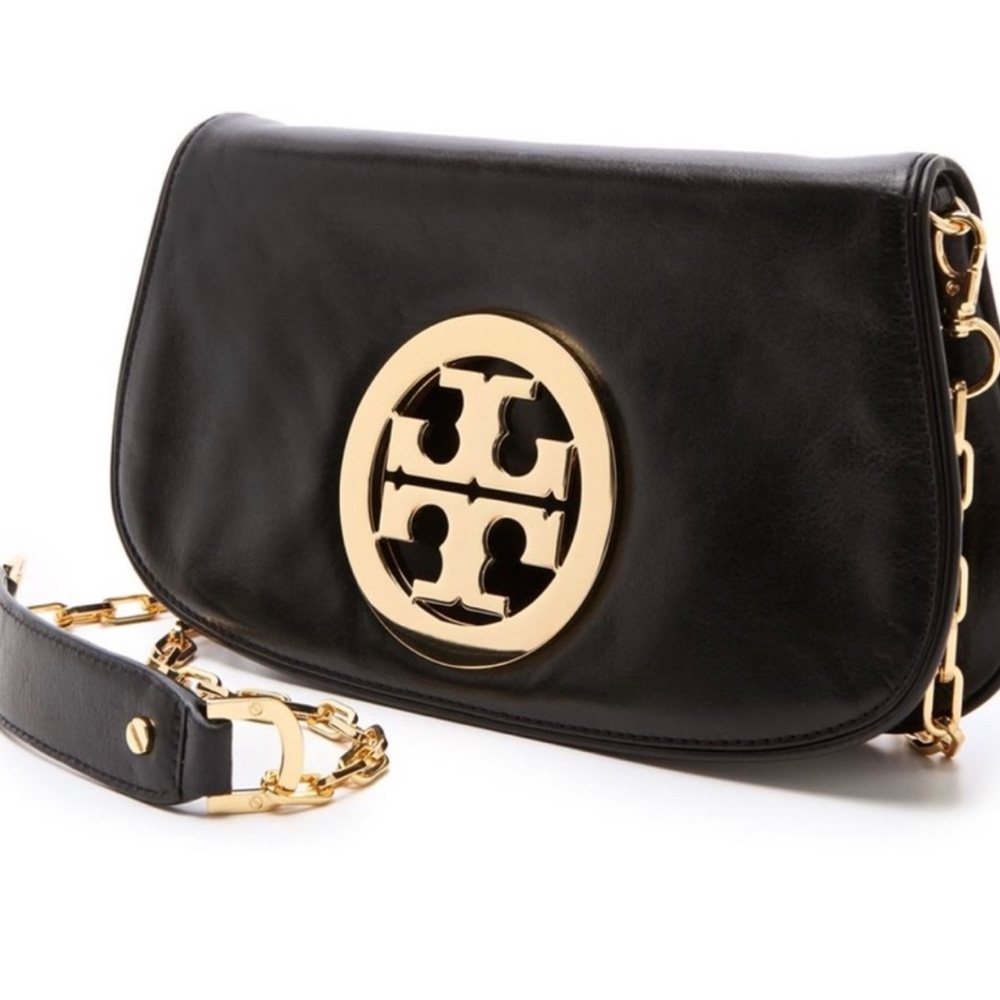 Tory Burch Black and Gold Logo Crossbody